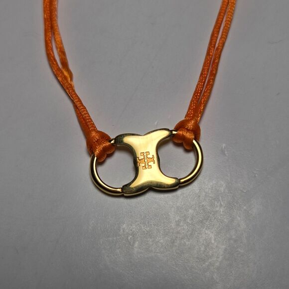 Tory Burch Embrace Ambition Nylon Cord Bracelet Orange Gold Gemini Link Charm - Picture 2 of 6
